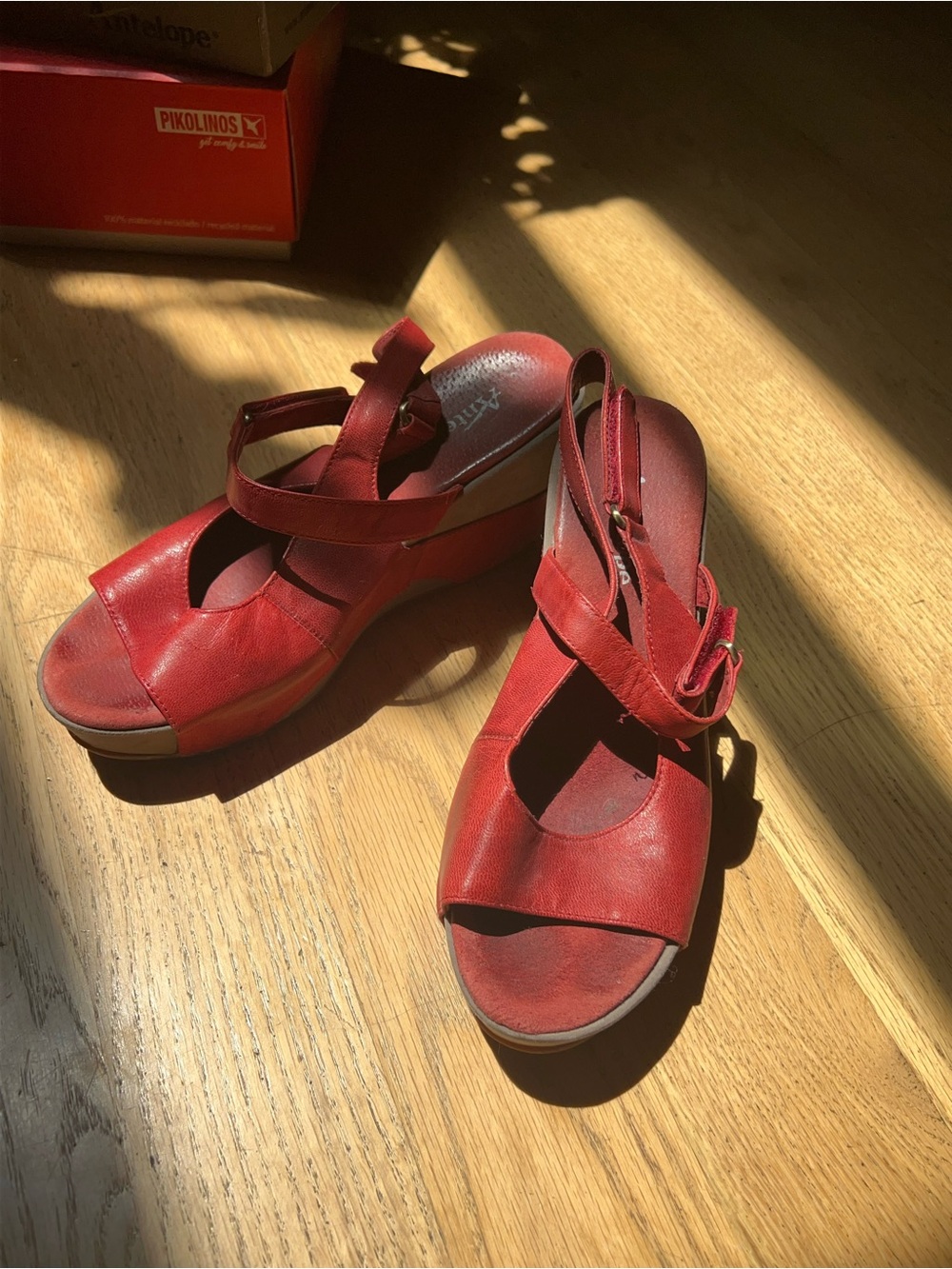ANTELOPE RED LEATHER WEDGE SANDALS
